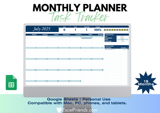 Google Sheets Monthly Planner with Bonus Life-Work Balance Printables