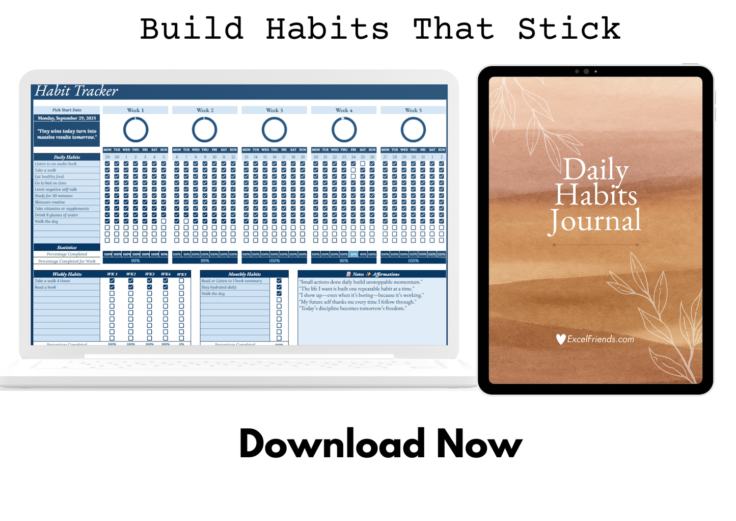 Google Sheets Habit Tracker with Bonus Habits Building Journal