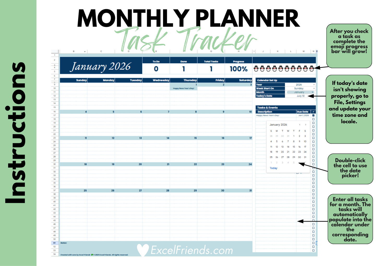Google Sheets Monthly Planner with Bonus Life-Work Balance Printables