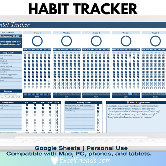 Excel Friends habit tracker plus daily habits journal video