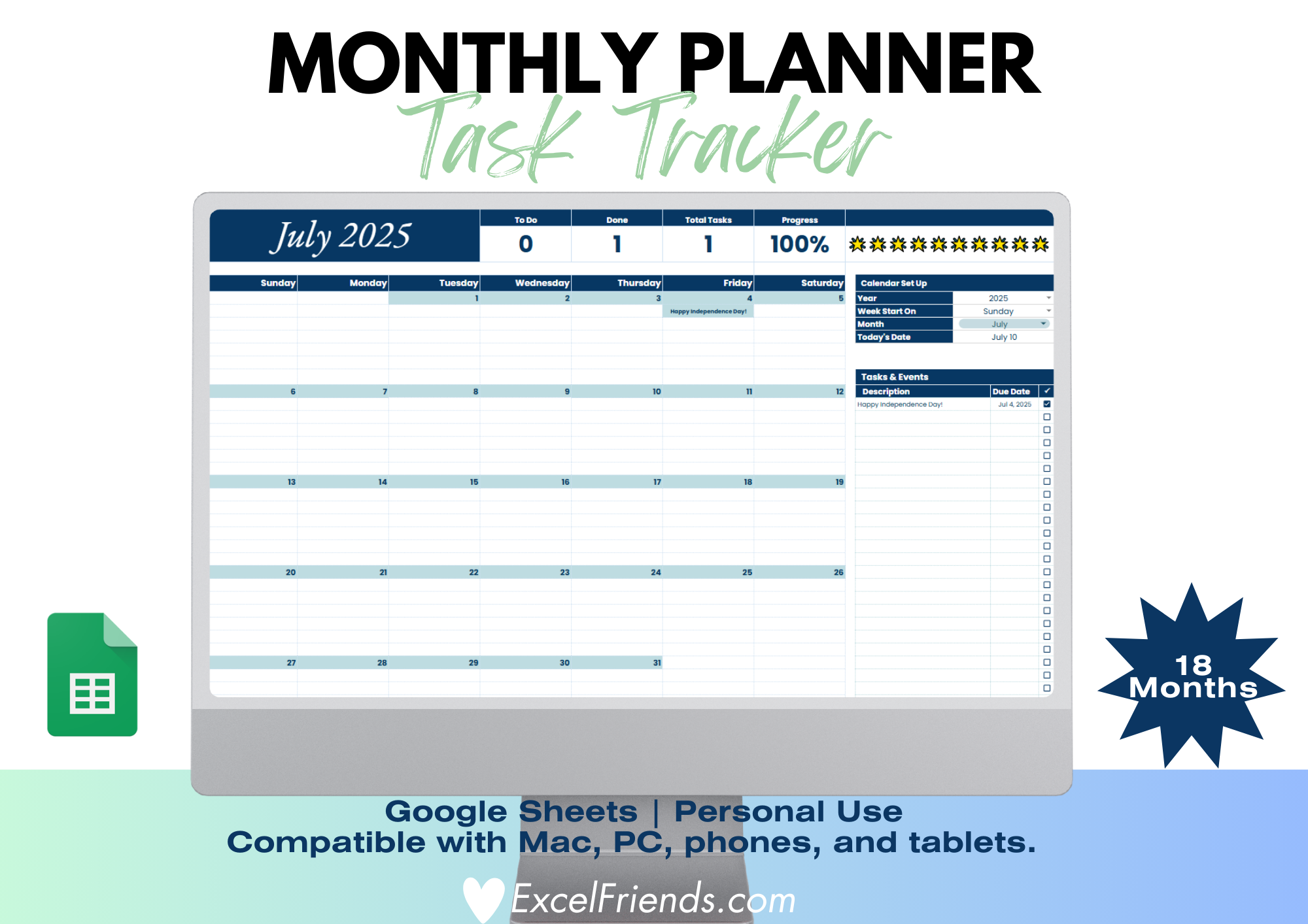 video about a google sheets monthly planner
